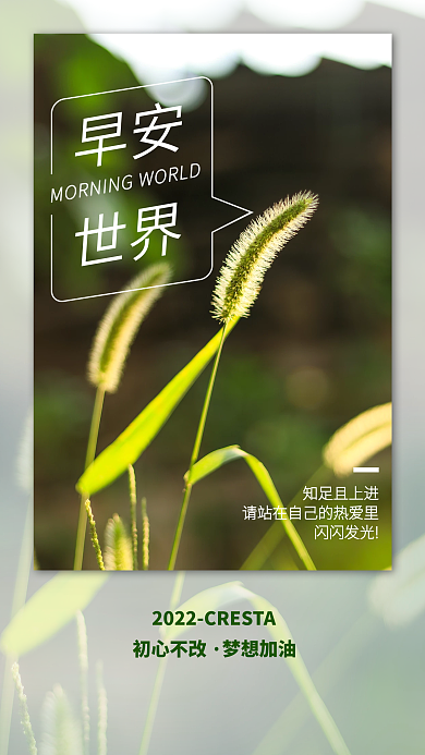 绿色简约早安日签手机海报