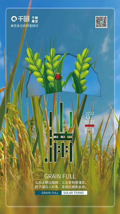 小清新小满二十四节气基金理财宣传借势海报