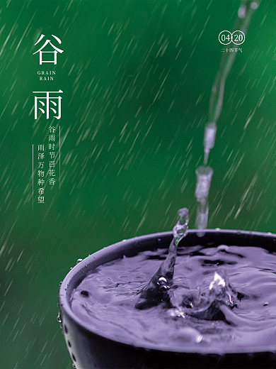 谷雨二十四节气简约小清新雨滴雨水节日海报