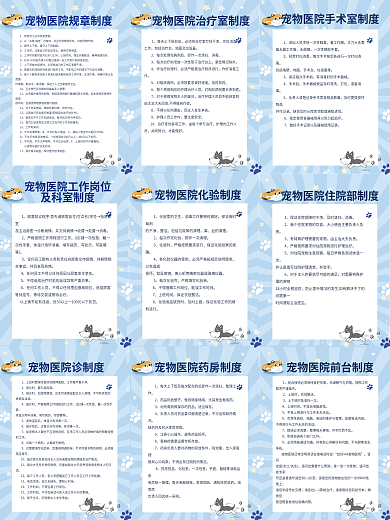 简约卡通可爱小猫小狗宠物医院规章制度海报