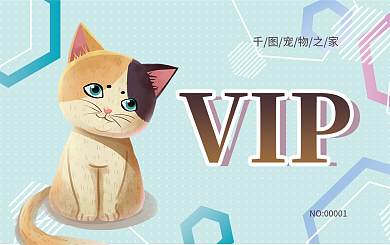 简约蓝色孟菲斯宠物医院vip贵宾卡设计