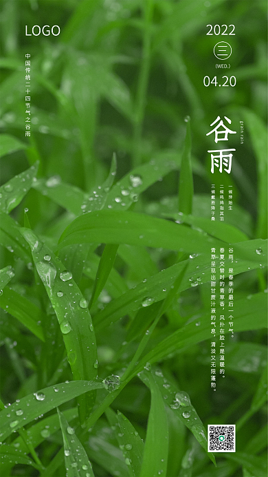 绿色草丛谷雨节气海报