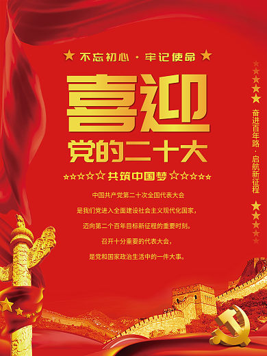 喜迎党的二十大召开红色喜庆党建海报