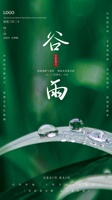 简约清新绿色谷雨二十四节气摄影图海报