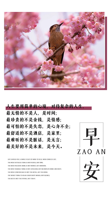 简约正能量勉励日签朋友圈早安樱花海报
