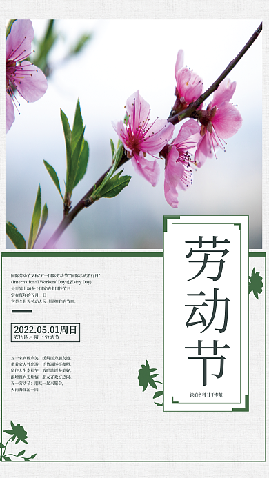 五一国际劳动节桃花简约海报