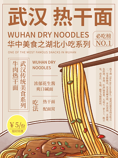 华中美食武汉热干面美食海报