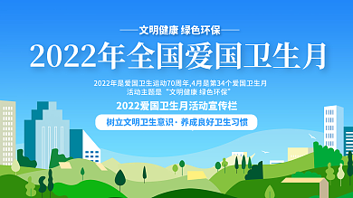 蓝色简约2022年全国爱国卫生月宣传展板