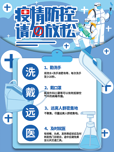 疫情防控抗疫科学防疫宣传医生蓝色简约海报