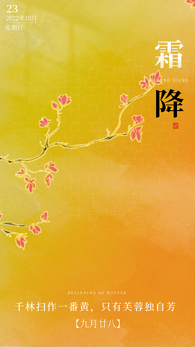 简约清新传统二十四节气霜降海报