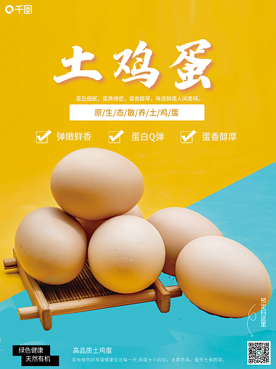 黄蓝系列土鸡蛋销售海报