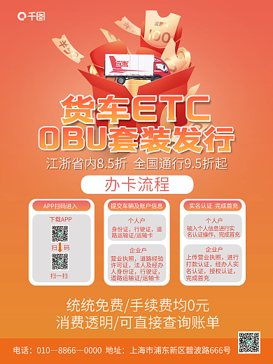 金融银行货车汽车ETC办卡流程海报