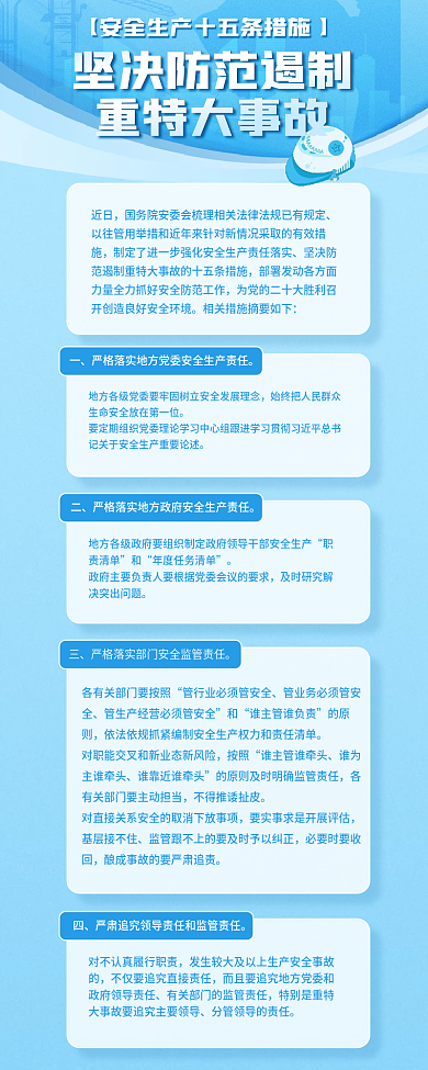 安全生产十五条措施蓝色手机长图海报