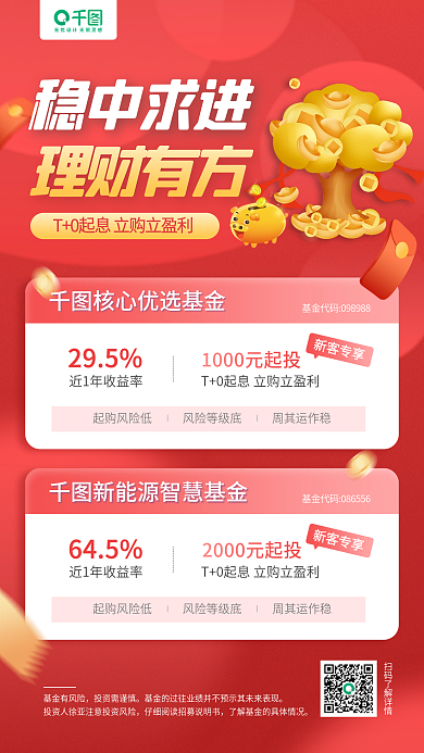 基金理财产品推荐营销红色手机海报
