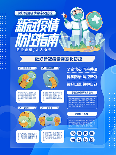 蓝色大气医疗科学防疫疫情防控指南宣传海报