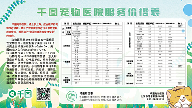 卡通绿色宠物医院价格表简介展板