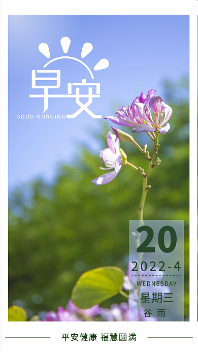 早安正能量手机营销壁纸日签图蓝色花朵大气