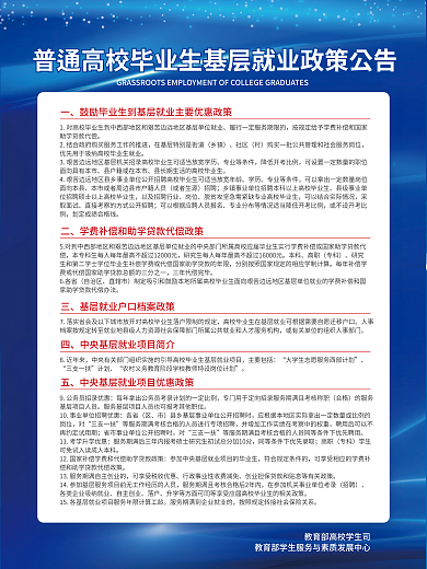 简约风普通高校毕业生基层就业政策公告海报