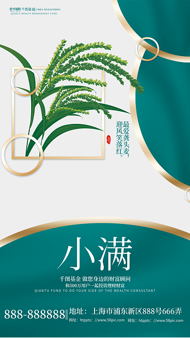 简约质感基金理财宣传小满节气借势海报