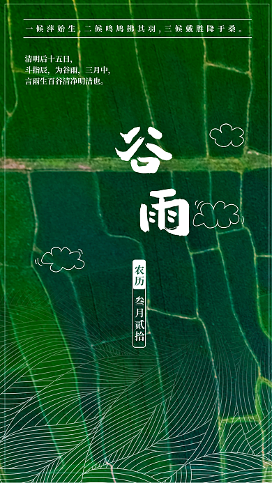 简约谷雨节气麦田农田俯瞰手机海报