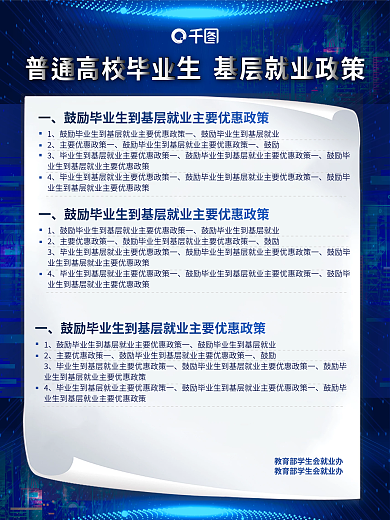 渐变科技感普通高校毕业生基层就业政策公告