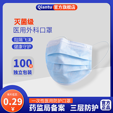 电商医疗健康防疫一次性医用口罩主图直通车