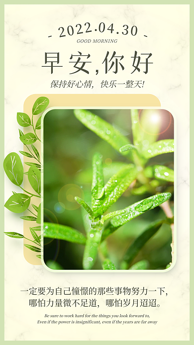 早安问候清新植物日签手机海报