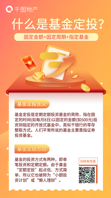 橙红色银行金融基金定投手机营销海报