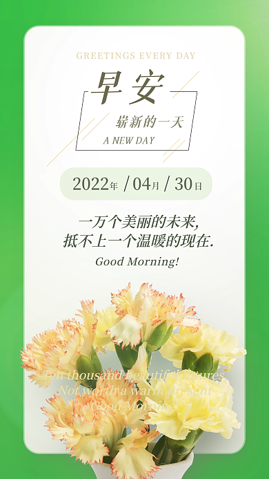 早安问候鲜花植物日签手机海报