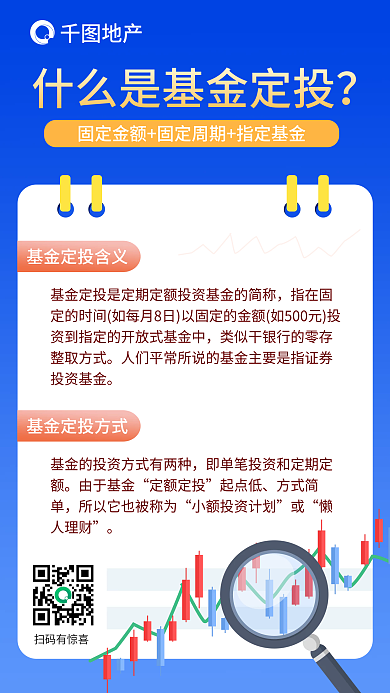 蓝色银行股票债券基金定投促销营销海报