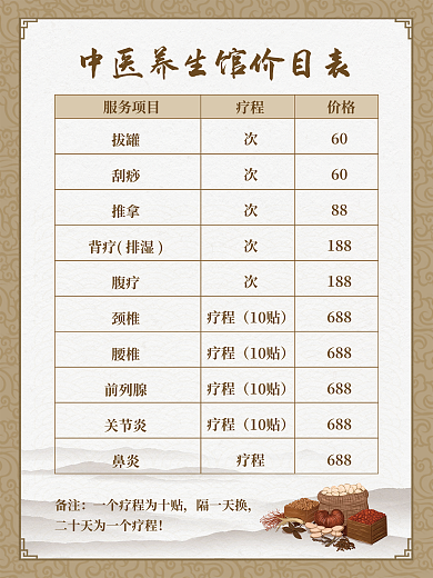 中国风中医养生价目表海报