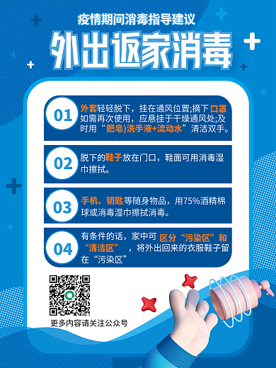 医疗健康蓝色大气清新疫情期间消毒套图海报