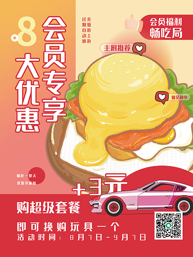 餐饮美食汉堡会员促销海报