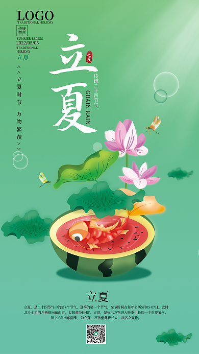 二十四节气西瓜立夏海报