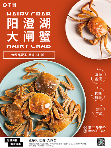 橙色背景大闸蟹销售海报