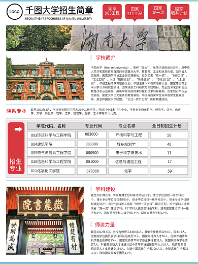 简约大气扁平红色大学招生简章招生介绍海报