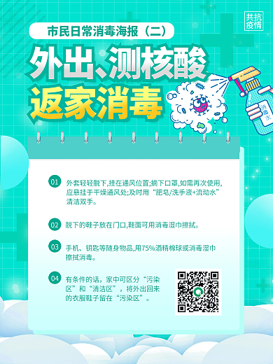 小清新疫情期间消毒套图海报