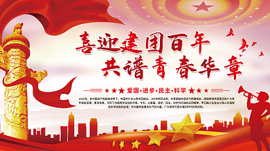 喜迎建团百年共谱青春华章党建展板海报