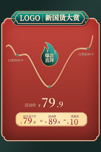 新国货大赏中国风鎏金质感价格曲线模板