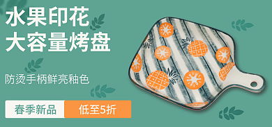 蓝绿色斜纹水果印花大容量烤盘水果印花盘子海报大容量烤盘
