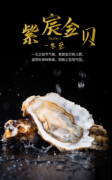 生蚝海报冬至黑金暗色