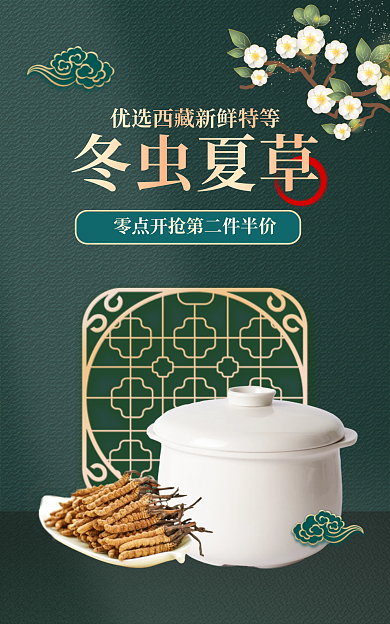 医疗保健冬虫夏草中国风banner