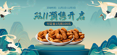 双十一预售活动时间蓝绿海报banner