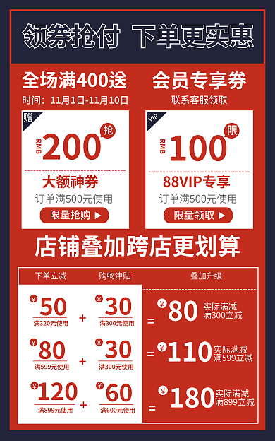 店铺活动下单立减购物津贴满减优惠券