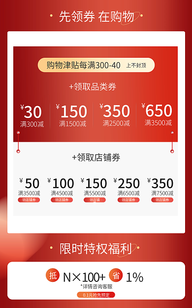 红色大气上不封促销优惠券海报