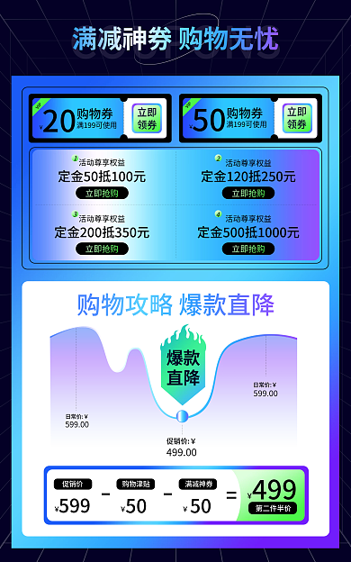酸性渐变VIP20活动券折扣券促销海报