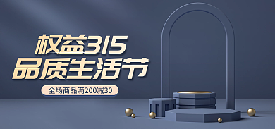 品质生活品质生活节权益315电商蓝金电器立体促销海报