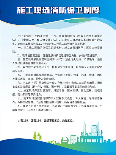 工地安全火警119匪警110制度牌海报