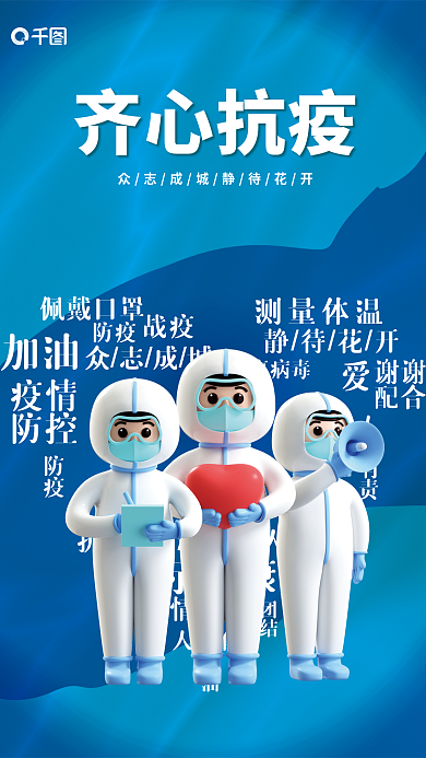 防控疫情佩戴口罩测量体温宣传海报