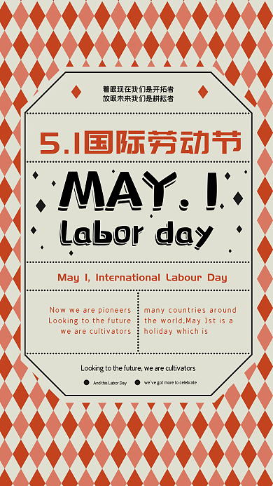 五一国际劳动节复古MAY1排版海报